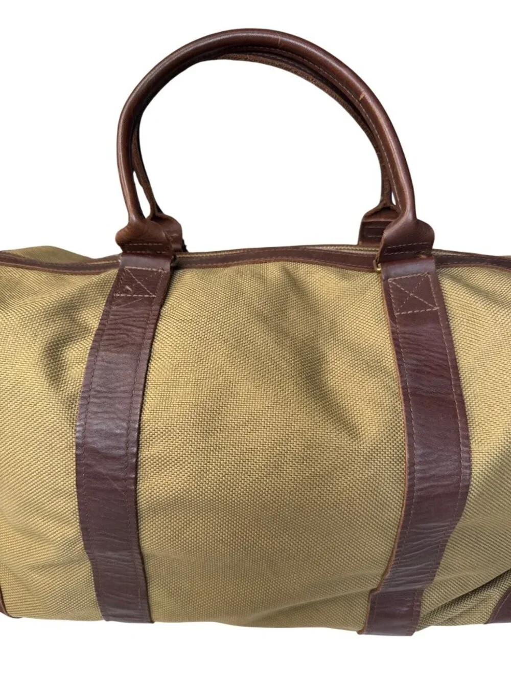 VCP Vintage-Style Canvas Duffel Bag W/Brown Leather Trim & Adjustable Strap L